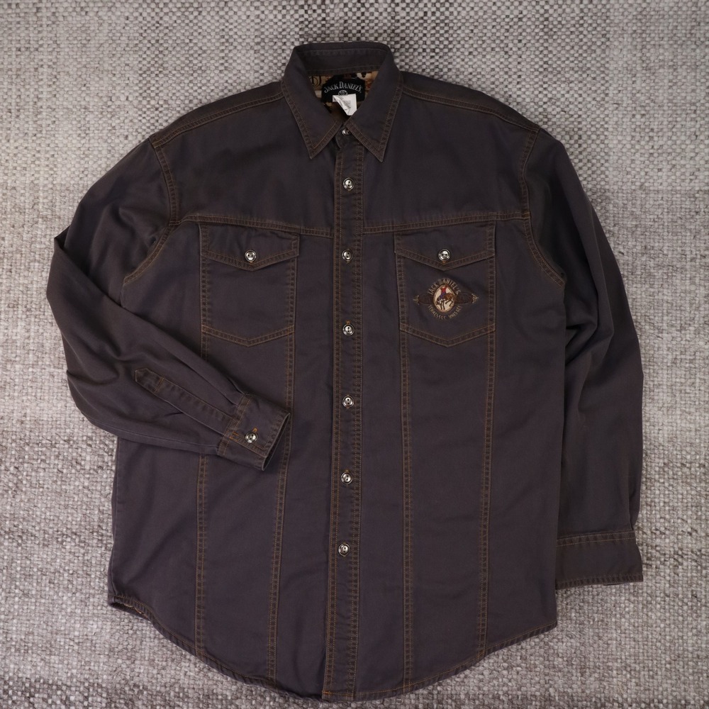 Jack Daniels Western Work Shirt Mens Medium Gray Cotton Rodeo Lining MJD262H